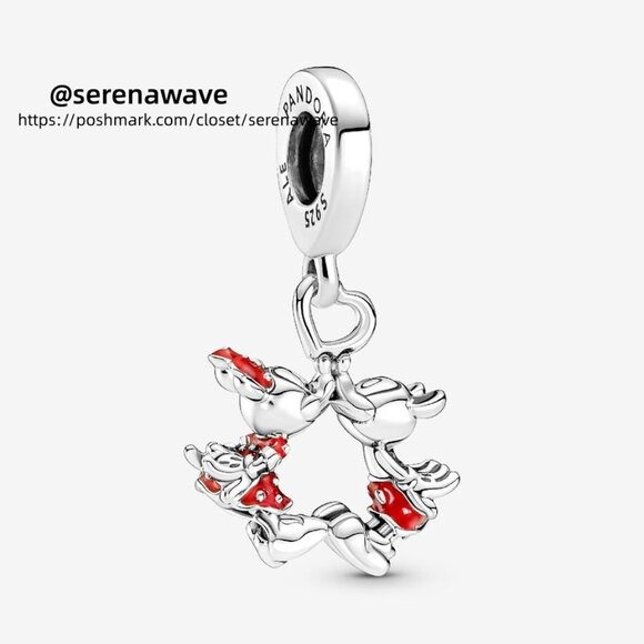 Pandora Disney Mickey Mouse & Minnie Mouse Kissing Dangle Charm|Pendant - Picture 1 of 2